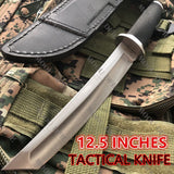 Fixed Blade Tactical Knife Hunting Knife Survival Gear Straight Knife Stainless Steel Combat Katana Camping Tool + Leather Sheath High Hardness 12.5 Inch