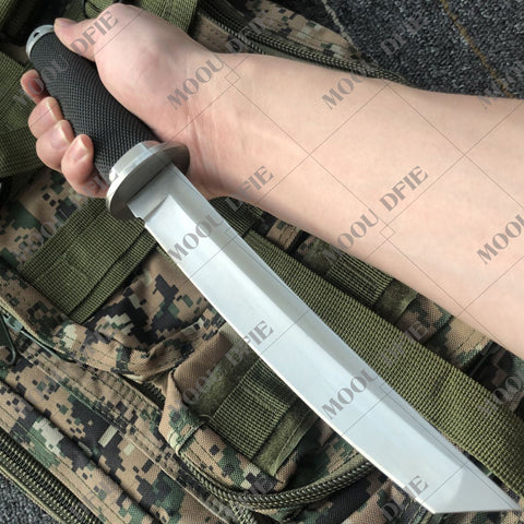 Fixed Blade Tactical Knife Hunting Knife Survival Gear Straight Knife Stainless Steel Combat Katana Camping Tool + Leather Sheath High Hardness 12.5 Inch