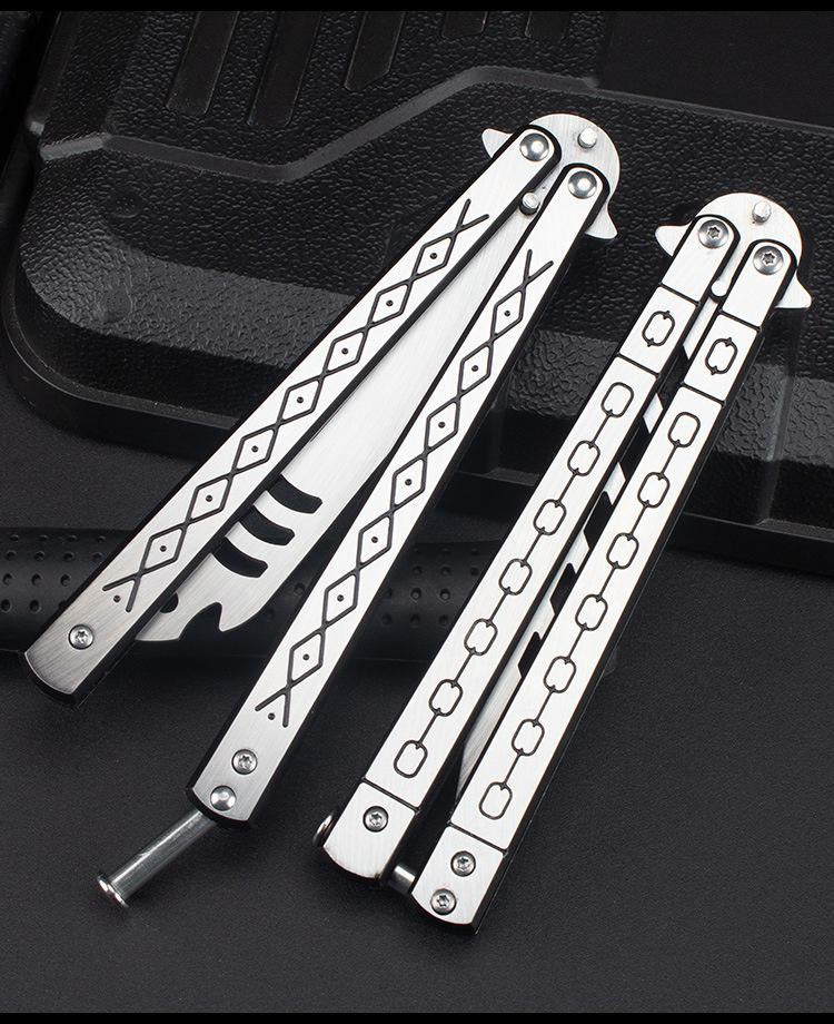 Factory Outlet Butterfly Practice Knife Decompression Training Knife Unedged Stainless Steel Game Knife Outdoor Tools