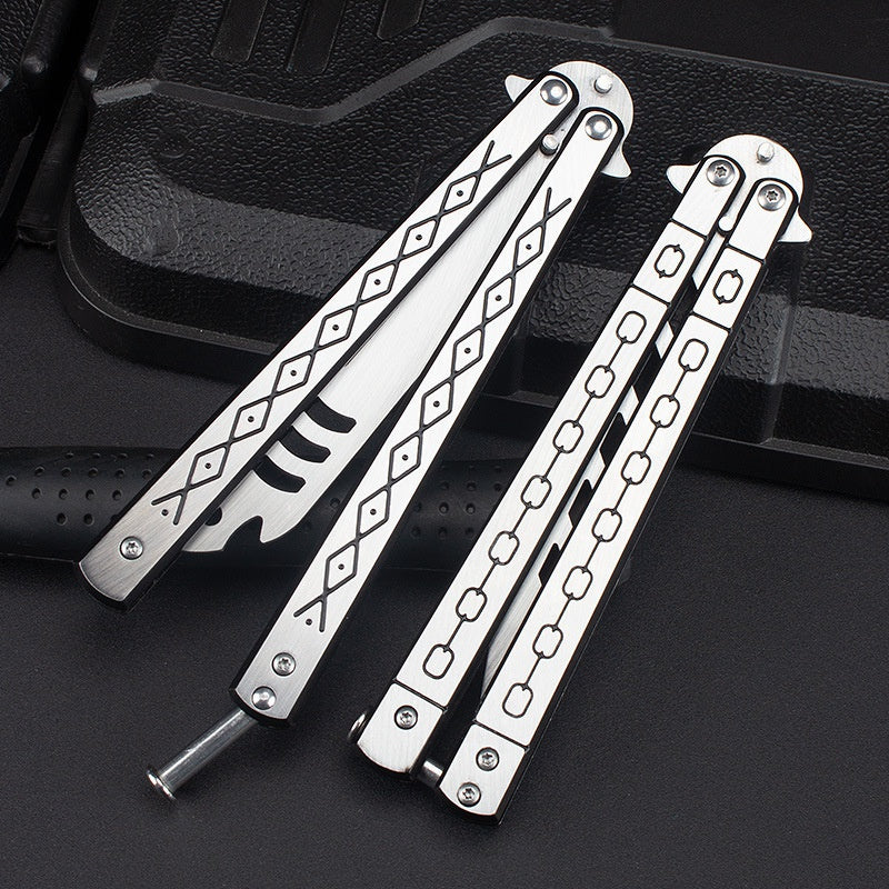 Factory Outlet Butterfly Practice Knife Decompression Training Knife Unedged Stainless Steel Game Knife Outdoor Tools