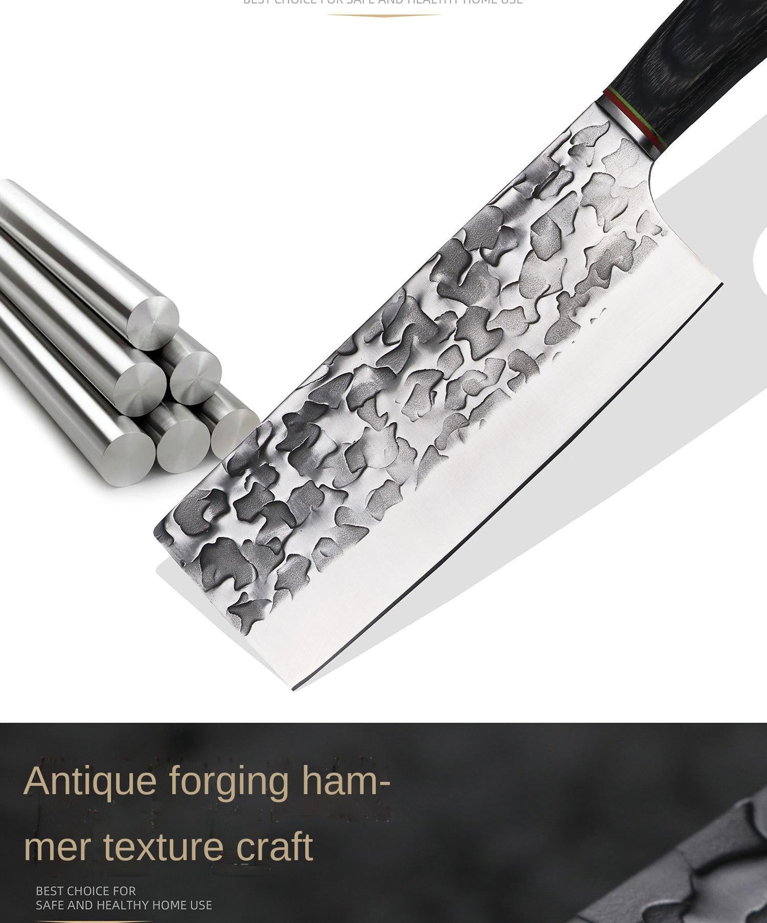 Forged Kitchen Knife Household Kitchen Knife Manual Forged Hammer Knife Chopping Dual-purpose Knife Stainless Steel Chef Hotel Knife