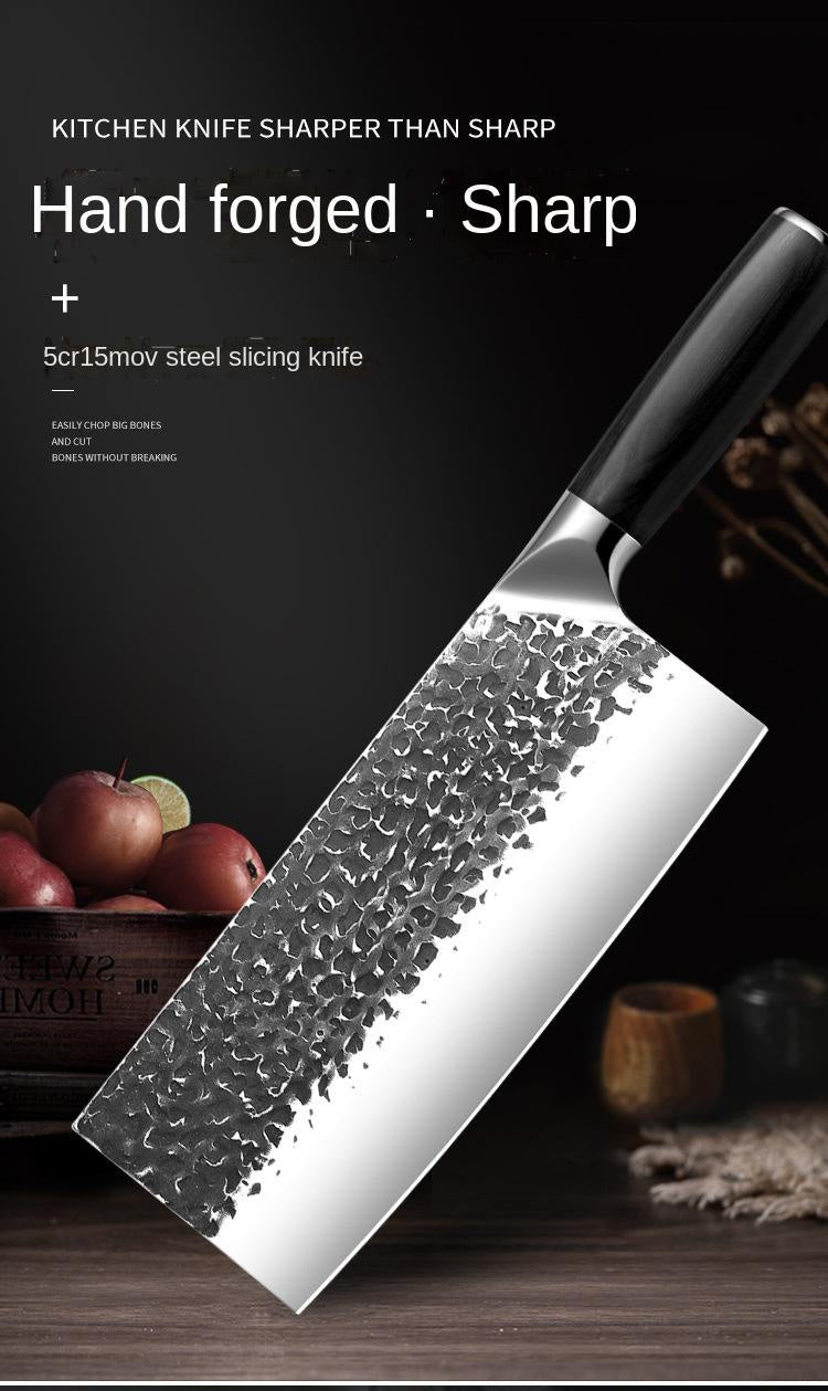Stainless steel kitchen knife forged hammer pattern household slicing knife cutting meat and vegetables multi-purpose chef's knife