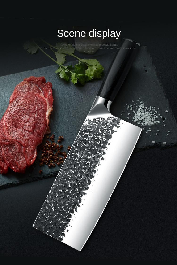 Stainless steel kitchen knife forged hammer pattern household slicing knife cutting meat and vegetables multi-purpose chef's knife