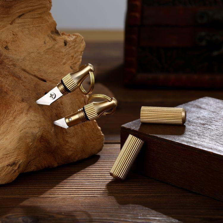 Remove express knife key chain portable mini Brass Pendant capsule knife box opener portable knife 2pcs