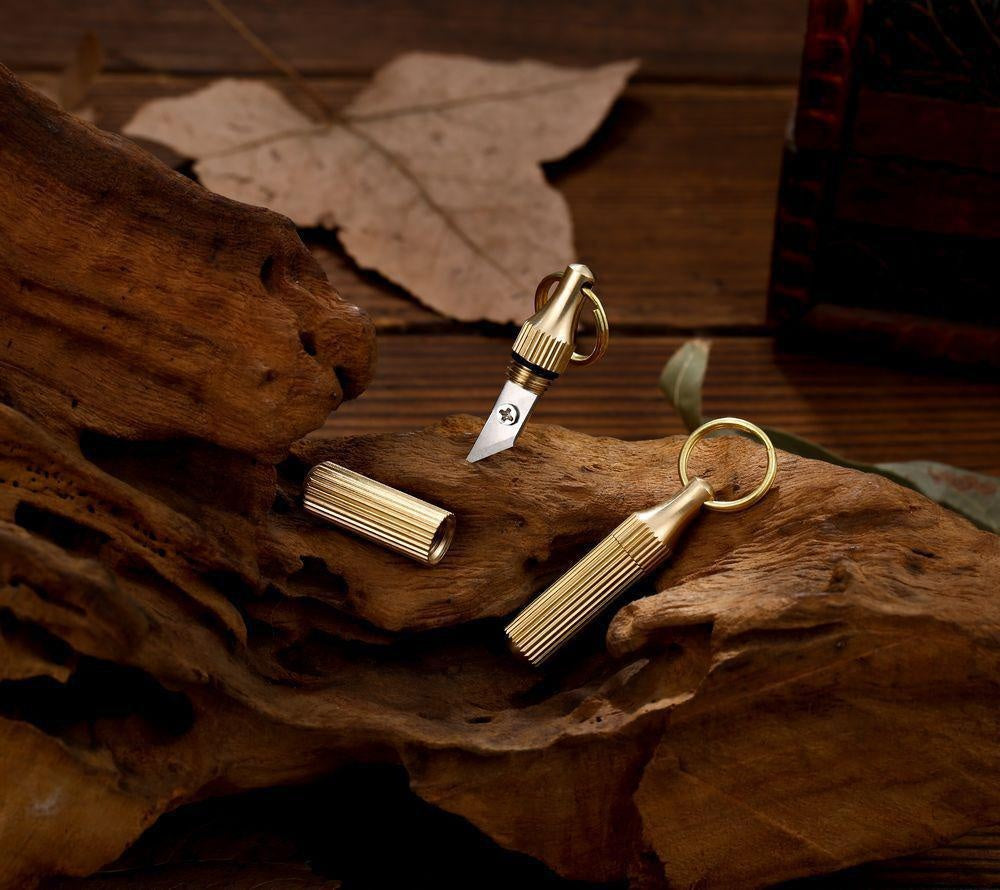Remove express knife key chain portable mini Brass Pendant capsule knife box opener portable knife 2pcs