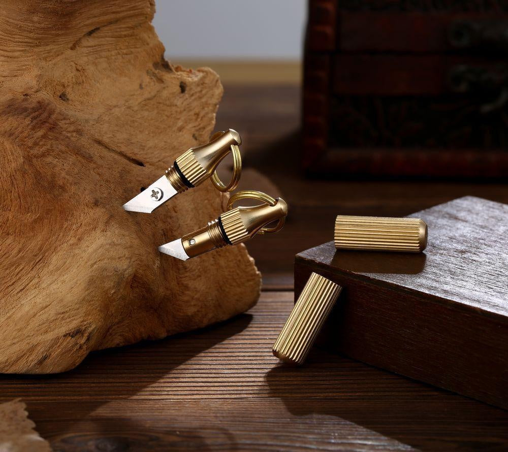 Remove express knife key chain portable mini Brass Pendant capsule knife box opener portable knife 2pcs