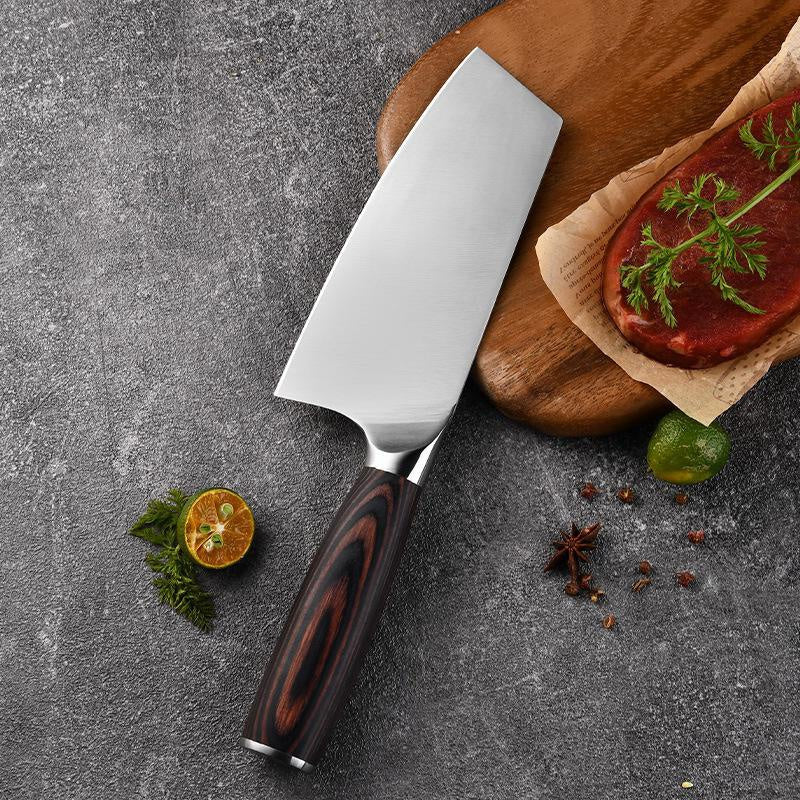 Household Kitchen Knife Lightweight Color Wooden Handle Meat Cleaver Sharp Stainless Steel Kitchen Knife Ladies