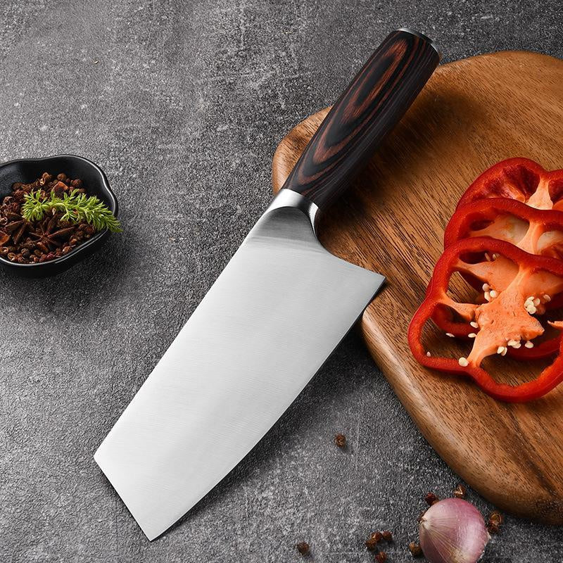 Household Kitchen Knife Lightweight Color Wooden Handle Meat Cleaver Sharp Stainless Steel Kitchen Knife Ladies