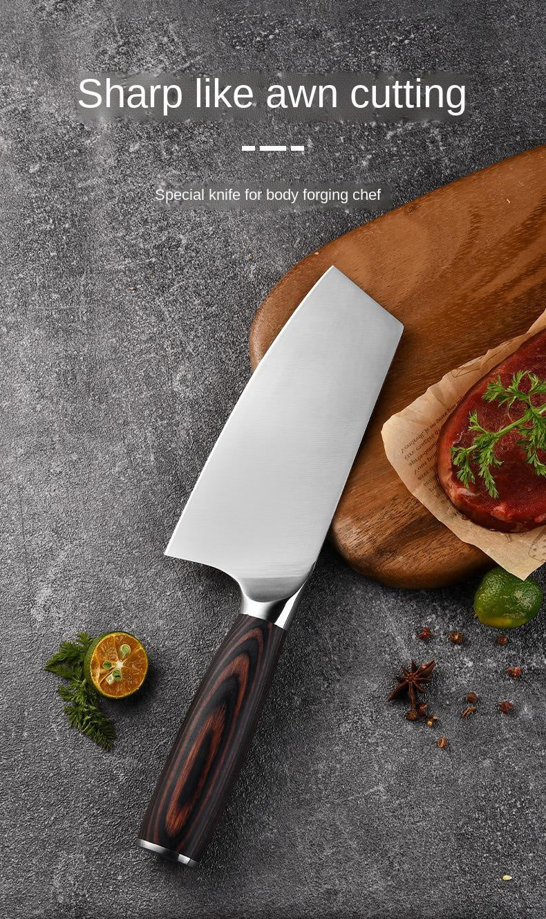 Household Kitchen Knife Lightweight Color Wooden Handle Meat Cleaver Sharp Stainless Steel Kitchen Knife Ladies