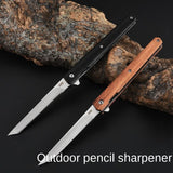 Wilderness Survival Tactical Folding Knife Outdoor Portable Wooden Handle Folding Self-defense Knife Stainless Steel Mini Magic Pen Knife
