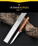 Wilderness Survival Tactical Folding Knife Outdoor Portable Wooden Handle Folding Self-defense Knife Stainless Steel Mini Magic Pen Knife