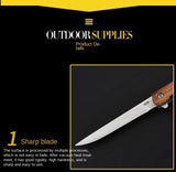 Wilderness Survival Tactical Folding Knife Outdoor Portable Wooden Handle Folding Self-defense Knife Stainless Steel Mini Magic Pen Knife