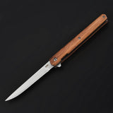 Wilderness Survival Tactical Folding Knife Outdoor Portable Wooden Handle Folding Self-defense Knife Stainless Steel Mini Magic Pen Knife