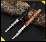 Wilderness Survival Tactical Folding Knife Outdoor Portable Wooden Handle Folding Self-defense Knife Stainless Steel Mini Magic Pen Knife