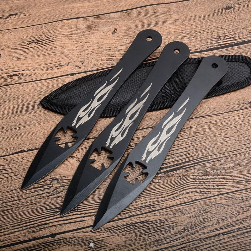 3pcs/6pcs Darts Ninja Hunting Knife Tactical Fixed Blade Throwing Knife Set with Sheath (Big Flame)
