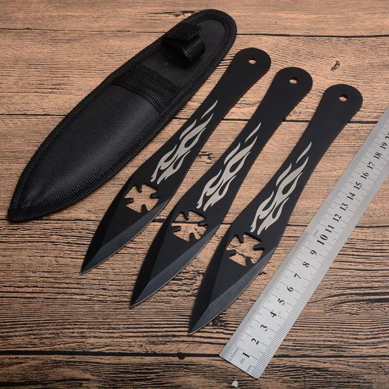 3pcs/6pcs Darts Ninja Hunting Knife Tactical Fixed Blade Throwing Knife Set with Sheath (Big Flame)