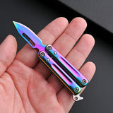 【Free gift】Mini Stainless Steel Butterfly Practice Knife Keychain Knife Sharp Fruit Knife Express Portable Play Unpacking Knife