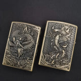 【QINQUAN】Lighters Smoking Cigarette Accessories Metal Armor Coal Oil Lighter Windproof Embossed Rose Vintage Men's Lighter（NO GAS）