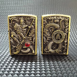 【QINQUAN】Lighters Smoking Cigarette Accessories Metal Armor Coal Oil Lighter Windproof Embossed Rose Vintage Men's Lighter（NO GAS）