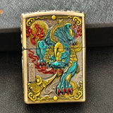 【QINQUAN】Lighters Smoking Cigarette Accessories Metal Armor Coal Oil Lighter Windproof Embossed Rose Vintage Men's Lighter（NO GAS）