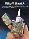 【QINQUAN】Lighters Smoking Cigarette Accessories Metal Armor Coal Oil Lighter Windproof Embossed Rose Vintage Men's Lighter（NO GAS）
