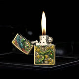 【QINQUAN】Lighters Smoking Cigarette Accessories Metal Armor Coal Oil Lighter Windproof Embossed Rose Vintage Men's Lighter（NO GAS）