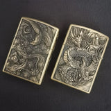 【QINQUAN】Lighters Smoking Cigarette Accessories Metal Armor Coal Oil Lighter Windproof Embossed Rose Vintage Men's Lighter（NO GAS）