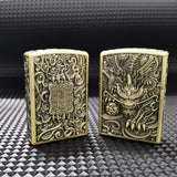 【QINQUAN】Lighters Smoking Cigarette Accessories Metal Armor Coal Oil Lighter Windproof Embossed Rose Vintage Men's Lighter（NO GAS）