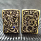 【QINQUAN】Lighters Smoking Cigarette Accessories Metal Armor Coal Oil Lighter Windproof Embossed Rose Vintage Men's Lighter（NO GAS）