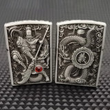 【QINQUAN】Lighters Smoking Cigarette Accessories Metal Armor Coal Oil Lighter Windproof Embossed Rose Vintage Men's Lighter（NO GAS）