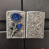 【QINQUAN】Lighters Smoking Cigarette Accessories Metal Armor Coal Oil Lighter Windproof Embossed Rose Vintage Men's Lighter（NO GAS）