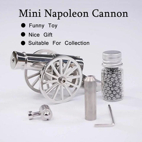Miniature Napoleon Cannon Metal Naval Desktop Model Artillery Kit for Collection Projectile Can Be Fired Advanced toys（2 Size Stainless Steel ）