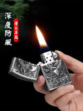 【QINQUAN】Lighters Smoking Cigarette Accessories Metal Armor Coal Oil Lighter Windproof Embossed Rose Vintage Men's Lighter（NO GAS）