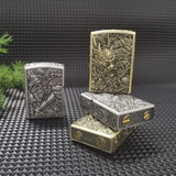 【QINQUAN】Lighters Smoking Cigarette Accessories Metal Armor Coal Oil Lighter Windproof Embossed Rose Vintage Men's Lighter（NO GAS）