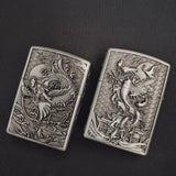 【QINQUAN】Lighters Smoking Cigarette Accessories Metal Armor Coal Oil Lighter Windproof Embossed Rose Vintage Men's Lighter（NO GAS）