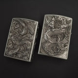 【QINQUAN】Lighters Smoking Cigarette Accessories Metal Armor Coal Oil Lighter Windproof Embossed Rose Vintage Men's Lighter（NO GAS）