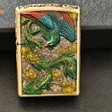 【QINQUAN】Lighters Smoking Cigarette Accessories Metal Armor Coal Oil Lighter Windproof Embossed Rose Vintage Men's Lighter（NO GAS）