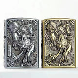 【QINQUAN】Lighters Smoking Cigarette Accessories Metal Armor Coal Oil Lighter Windproof Embossed Rose Vintage Men's Lighter（NO GAS）