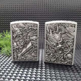【QINQUAN】Lighters Smoking Cigarette Accessories Metal Armor Coal Oil Lighter Windproof Embossed Rose Vintage Men's Lighter（NO GAS）