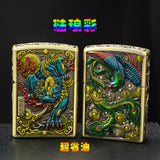 【QINQUAN】Lighters Smoking Cigarette Accessories Metal Armor Coal Oil Lighter Windproof Embossed Rose Vintage Men's Lighter（NO GAS）