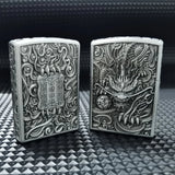 【QINQUAN】Lighters Smoking Cigarette Accessories Metal Armor Coal Oil Lighter Windproof Embossed Rose Vintage Men's Lighter（NO GAS）
