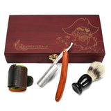 Barber Shaving Kit Set Straight Razor Shaving Brush Strop Wooden Box Father Gift