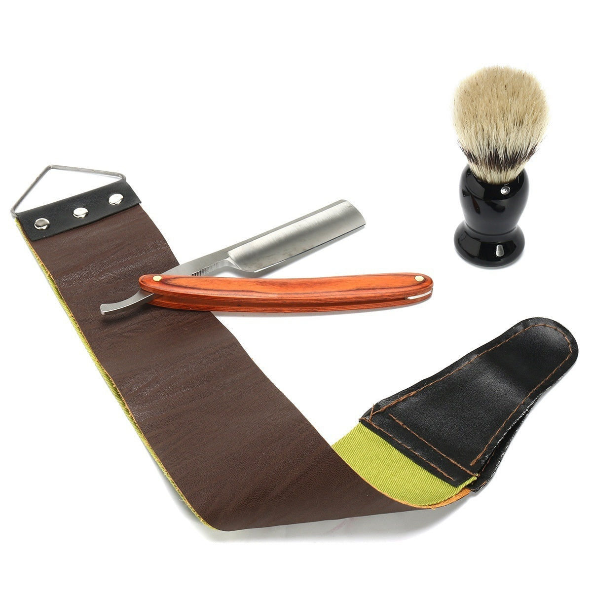 Barber Shaving Kit Set Straight Razor Shaving Brush Strop Wooden Box Father Gift