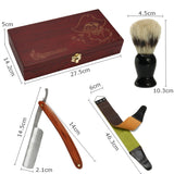 Barber Shaving Kit Set Straight Razor Shaving Brush Strop Wooden Box Father Gift