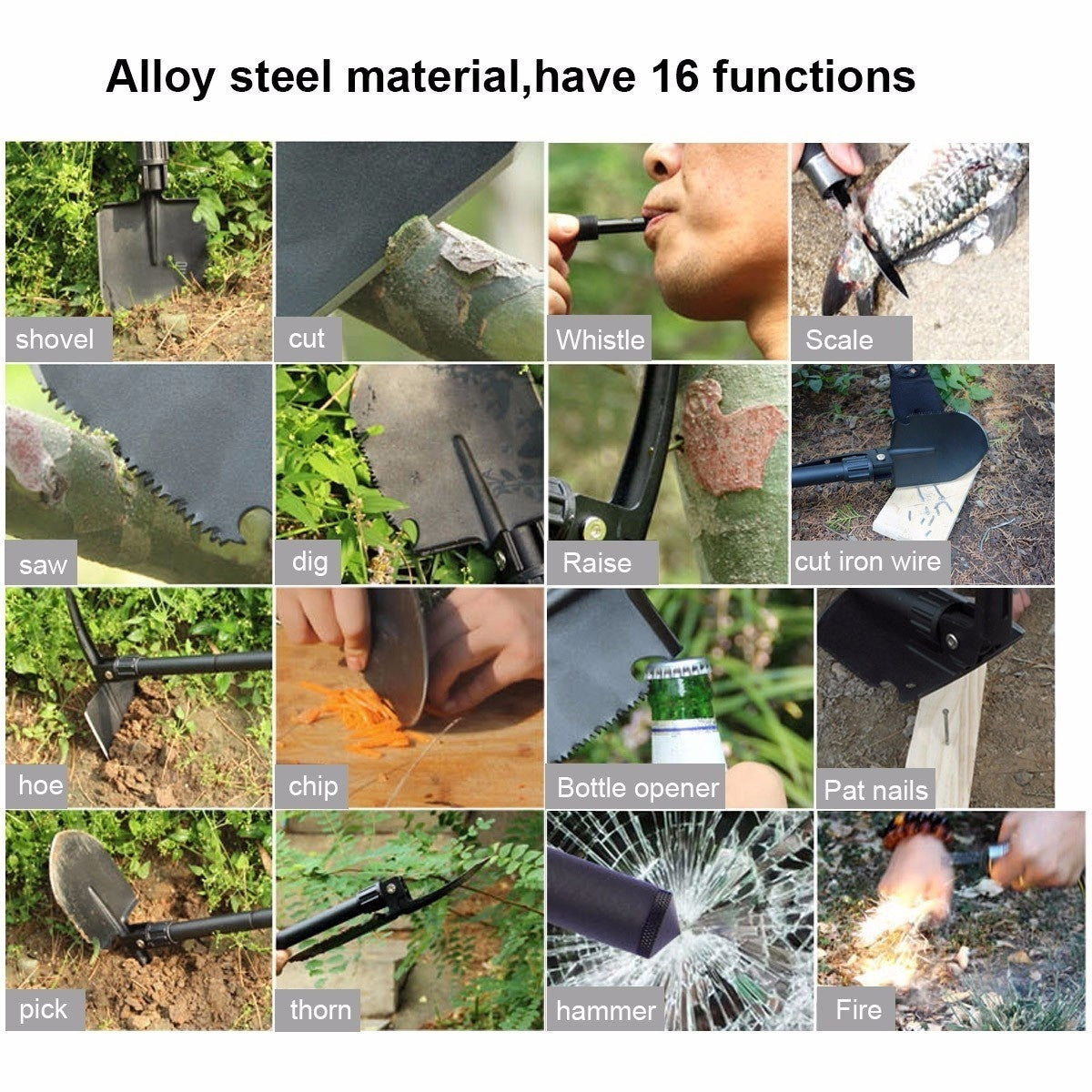 Multi-Functional Portable Spade Multi-Functional Folding Shovel with Rust Prevention Coating for Outdoor Camping Survival