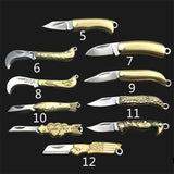 【Free gift】18 Kinds of Mini Pocket Folding Brass Knife Small Keyring Knife Keychain Pendant Outdoor Camping Gifts