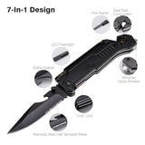 Knife with Flint Flashlight Outdoor Surival Camping Knife   7 in 1 Multi-function Folding Tools