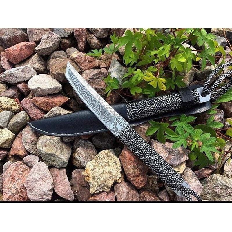Combat Damascus Fixed Blade Tanto Dagger KNIFES   Sword Camping Knives   TACTICAL GEAR HUNTING SURVIVAL EDC Tools Rambo Knife