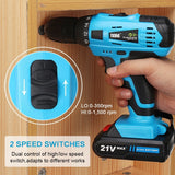 New    18+1 Clutch Positions LED Light 2 Speed 10MM Keyless Chuck with    2pcs  Lithium Ion Batteries 21V Cordless Rechargeable Electric Drill ScrewDriver