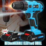 New    18+1 Clutch Positions LED Light 2 Speed 10MM Keyless Chuck with    2pcs  Lithium Ion Batteries 21V Cordless Rechargeable Electric Drill ScrewDriver